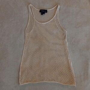 Ralph Lauren Cream Mesh Crochet Summer Cover Up Tank Top